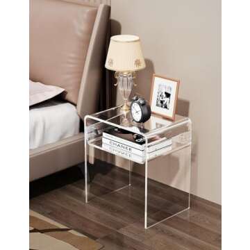 solaround Clear Acrylic End Table 2-Tier Bedside nightstand for Living Room Bedroom Home Decor (Clea...