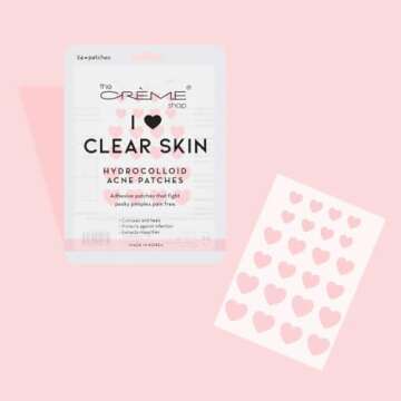 The Crème Shop Heart Shape Clear Skin Hydrocolloid Dark Spot Acne Patches - Infused with Salicylic Acid + Witch Hazel | Adhesive patches that fight pesky pimples. (72 Patches / 3 Sizes)