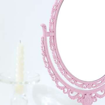 XPXKJ Shabby Chic Decorative Mirror Vintage Desk Mirror Cute Victorian Style Room Decoration Vanity Mirror (Pink)