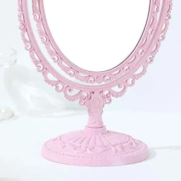 XPXKJ Shabby Chic Decorative Mirror Vintage Desk Mirror Cute Victorian Style Room Decoration Vanity Mirror (Pink)