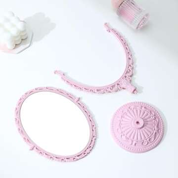 XPXKJ Shabby Chic Decorative Mirror Vintage Desk Mirror Cute Victorian Style Room Decoration Vanity Mirror (Pink)