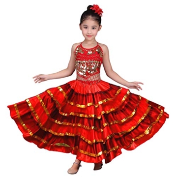 Rolanko Girls Spanish Flamenco Skirt Gypsy Belly Dancer Performance Costume Set 4-11 Years