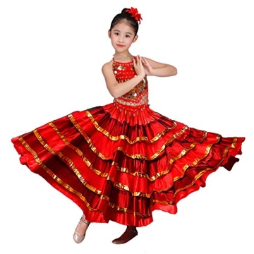 Rolanko Girls Flamenco Dance Costume Set for Ages 4-11