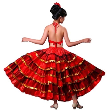 Rolanko Girls Flamenco Dance Costume Set for Ages 4-11