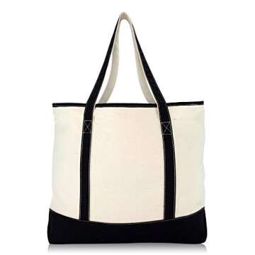 DALIX Extra Large Zippered Grocery Tote Bag in Black