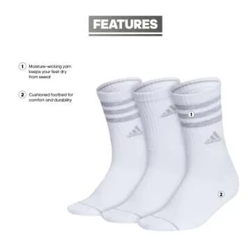 adidas Women's 3-Stripe Crew Socks (3-Pair) with Arch Compression for Comfort & Durability