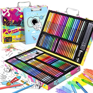 POPYOLA Art Supplies, 180 Piece Drawing Painting Art Kit with Clipboard and Coloring Papers, Gifts A...