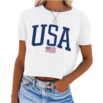 Womens American Flag Crop Tops 4th of July Patriotic Tshirt Casual Short Sleeve Crop Tee Teen Girls ...