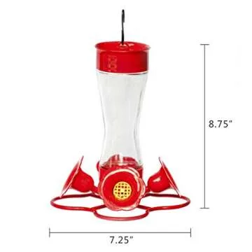 Nature's Rhythm Bird Feeder 4 bee Guard Plastic Feeding Port 8oz Glass Pinch Waist Hummingbird Feede...