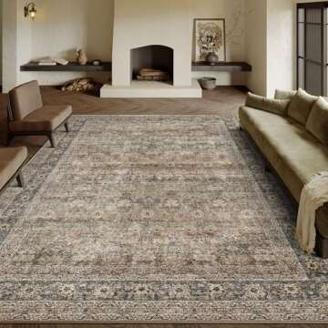 HUGEAR 5x7 Machine Washable Rugs Brown Hallway Area Rug Indoor Accent Rug Floral Low Pile Soft Carpet Throw Aesthetic Rug Bedroom Living Room Office Dining Room Kitchen Laundry Room Non Slip