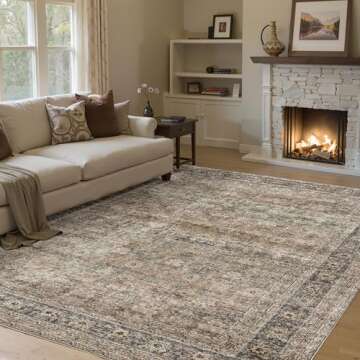 HUGEAR 5x7 Machine Washable Rugs Brown Hallway Area Rug Indoor Accent Rug Floral Low Pile Soft Carpet Throw Aesthetic Rug Bedroom Living Room Office Dining Room Kitchen Laundry Room Non Slip