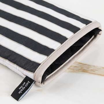 Kate Spade New York Botanical Stripe Oven Mitt 2-Pack Set, 7" x 13", Black/Beige