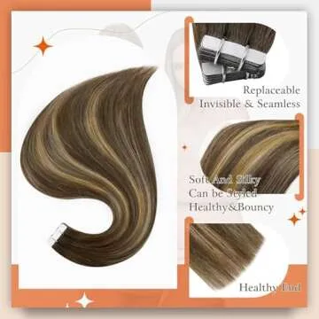 Full Shine Invisible Tape in Extensions Human Hair Color 4/24/4 Medium Brown to Honey Blonde Hair Ex...