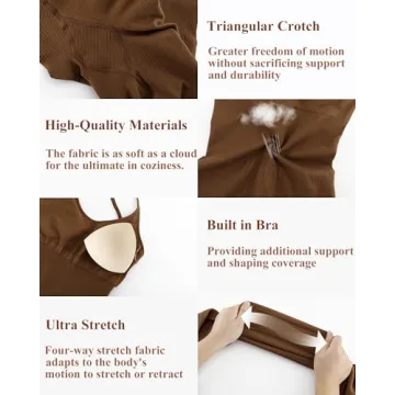 RUNNING GIRL One Piece Jumpsuit, Ribbed Workout Bodycon Full Body Romper Jumpsuit with Tummy Control(2954 Dark Brown S)