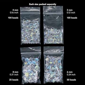 275 pcs Set of Czech Faceted Glass Beads, Fire-Polished Round Crystal AB - 3mm (100pcs), 4mm (100pcs...
