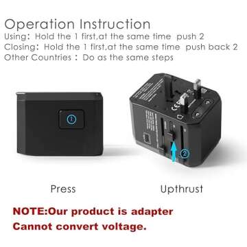 International Adapter for Travel, Universal Wall Charger Plug for Selective Dual Voltage Hair Dryer, Straightener, Iron with 5 Fast USB,Type-C,8A Worldwide AC Outlet UK US AU Asia 200+ (Black)