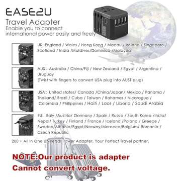 International Adapter for Travel, Universal Wall Charger Plug for Selective Dual Voltage Hair Dryer, Straightener, Iron with 5 Fast USB,Type-C,8A Worldwide AC Outlet UK US AU Asia 200+ (Black)