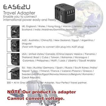 International Adapter for Travel, Universal Wall Charger Plug for Selective Dual Voltage Hair Dryer, Straightener, Iron with 5 Fast USB,Type-C,8A Worldwide AC Outlet UK US AU Asia 200+ (Black)