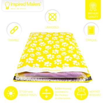 Inspired Mailers - Large Poly Mailers 14.5 x 19-50 Pack - Yellow Puppy Paw Prints - Cute Shipping Ba...
