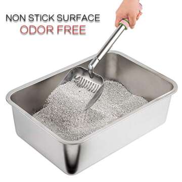 Yangbaga Stainless Steel Litter Box for Cat and Rabbit, Odor Control Litter Pan, Non Stick, Easy to Clean, Rust Proof, Large Size with High Sides and Non Slip Rubber Feets