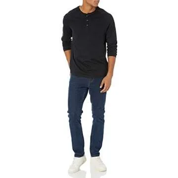 Amazon Essentials Long Sleeve Shirt for Men, Regular-Fit Henley, Available in Big & Tall, Black, X-Large