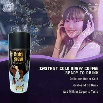 K-Munchies Paldo BTS Coffee - 7 x 270 mL BTS Cold Brew Coffee Americano Premium Package - Bottled Cold Coffee Drink - Instant Canned Coffee Cold Brew Beverages Featuring South Korea's Bangtan Boys