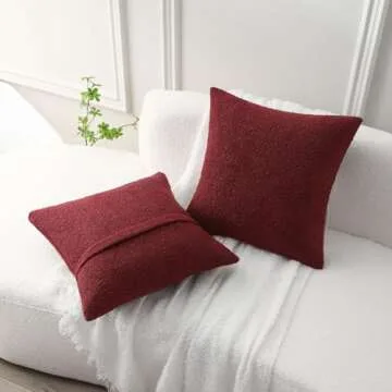 FUTEI Pack of 2 Burgundy Boucle Accent Decorative Throw Pillow Covers,24x24 Inch Soft Solid Textured Euro Pillow Shams,Home Decor for Couch Bed Living Room