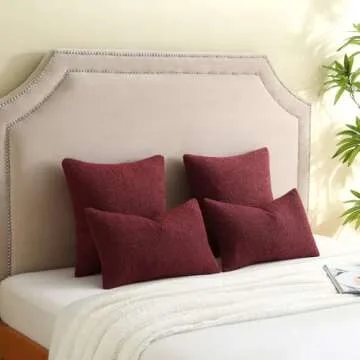 FUTEI Pack of 2 Burgundy Boucle Accent Decorative Throw Pillow Covers,24x24 Inch Soft Solid Textured Euro Pillow Shams,Home Decor for Couch Bed Living Room