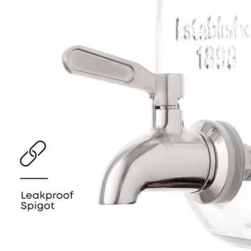 1-Gallon Drink Dispenser. Glass Beverage Dispenser with Stainless steel Spigot plus Ice Cylinder and Fruit Infuser! Water Dispenser, Lemonade Stand, Juice Container - Drink Dispensers for Parties