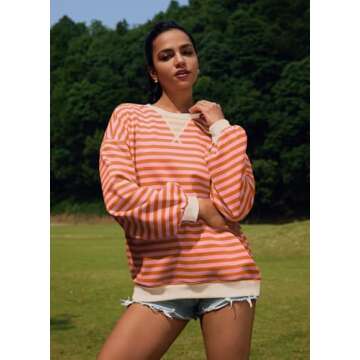 Stylish SENSERISE Women's Oversized Striped Sweatshirt