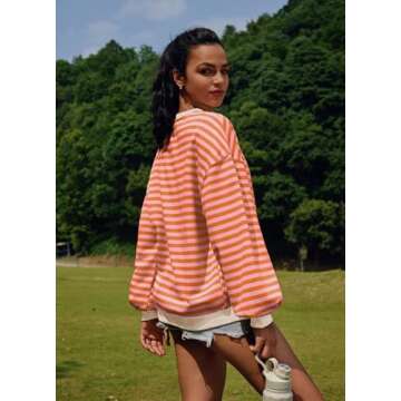 Stylish SENSERISE Women's Oversized Striped Sweatshirt