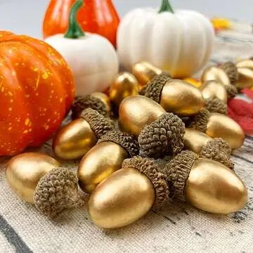 Lorigun 50 Pcs Artificial Acorns Golden Acorn with Natural Acorn Cap Fake Acorn for Decoration Home House Kitchen Decor Christmas Decoration Fall Table Scatter Crafting