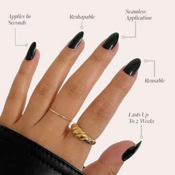 Glamnetic Press On Nails & Glue - Black Short Almond