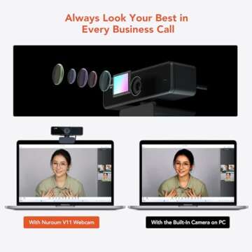 NUROUM V11 2K Webcam for PC, 1080P 60FPS FHD Web Camera with Microphone&Privacy Cover, 1440P@30fps, 90° Wide-Angle, USB Plug&Play for Mac/Laptop/Desktop/Computer, for Zoom/Teams/Webex/Google Meet
