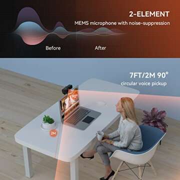 NUROUM V11 2K Webcam for PC, 1080P 60FPS FHD Web Camera with Microphone&Privacy Cover, 1440P@30fps, 90° Wide-Angle, USB Plug&Play for Mac/Laptop/Desktop/Computer, for Zoom/Teams/Webex/Google Meet