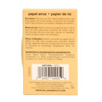 Palladio Rice Paper Facial Tissues for Oily Skin, Face Blotting Sheets Made from Natural Rice, Oil Absorbing Paper with Rice Powder, 2 Sided, Instant Results, Natural, 40 Count, Pack of 1