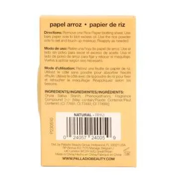 Palladio Rice Paper Facial Tissues for Oily Skin, Face Blotting Sheets Made from Natural Rice, Oil Absorbing Paper with Rice Powder, 2 Sided, Instant Results, Natural, 40 Count, Pack of 1