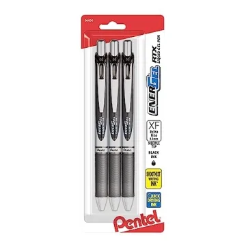 Premium Pentel EnerGel RTX Pens, 0.3 mm Needle Point, Black Ink Pack of 3