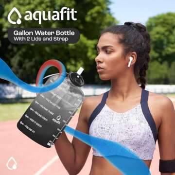 AQUAFIT 1 Gallon Water Bottle with Time Marker - Straw & Chug Lid - BPA Free Big Water Bottle with Straw - Gym Water Bottle with Handle - Motivational 1 Gallon Water Jug (128 oz, Gray)