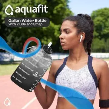 AQUAFIT 1 Gallon Water Bottle with Time Marker - Straw & Chug Lid - BPA Free Big Water Bottle with Straw - Gym Water Bottle with Handle - Motivational 1 Gallon Water Jug (128 oz, Gray)