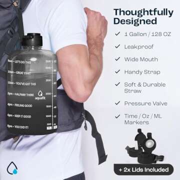 AQUAFIT 1 Gallon Water Bottle with Time Marker - Straw & Chug Lid - BPA Free Big Water Bottle with Straw - Gym Water Bottle with Handle - Motivational 1 Gallon Water Jug (128 oz, Gray)