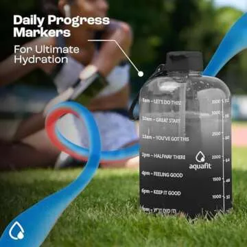 AQUAFIT 1 Gallon Water Bottle with Time Marker - Straw & Chug Lid - BPA Free Big Water Bottle with Straw - Gym Water Bottle with Handle - Motivational 1 Gallon Water Jug (128 oz, Gray)
