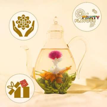 LWXLJMJZC－12 Unique Varieties Blooming Green Tea Ball | Jasmine Flowering Tea | Individual Pack with Flowers－Gifts For Tea Lovers