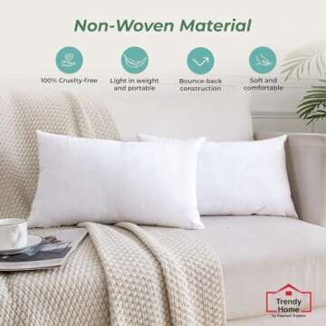 Trendy Home 12x20 Throw Pillow Insert, Cushion Sham Stuffer Hypoallergenic, Lumbar Support Decorativ...
