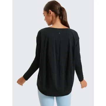 CRZ YOGA Pima Cotton Long Sleeve Workout Shirts for Women Loose Fit Athletic Yoga Shirt Casual Boat Neck Fall Tops Black X-Large