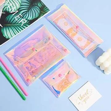 Kacctyen 12 Pcs Holographic Makeup Bag Iridescent Clear Cosmetic Pouch Transparent Pencil Makeup Gift Bag Waterproof Purse Small Holographic Wallet for Women Toiletry Travel(Multi Sizes)