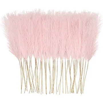 Obbsie 50pcs Pink Faux Pampas Grass Decor, 21.6" Artificial Branches for Floral Arrangements