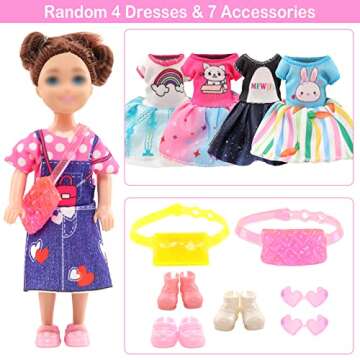 19 Pcs Mini 5 inch Doll Clothes and Accessories Including 4 Sets Fashion Dresses 4 Casual Tops and Pants Outifits 4 Swimsuits with 3 Shoes 2 Glasses 2 and Shoulder Bag for 5-5.3 Inch Dolls