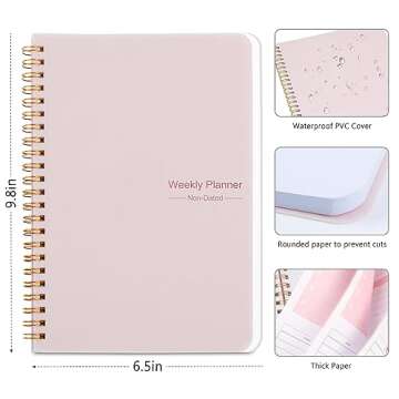 Weekly Planner Undated Planner Book with To-Do List,Weely Goals,Habit Tracker, 5.7"X 8" Inch for 52 ...