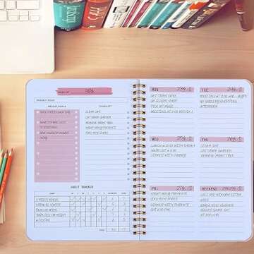 Weekly Planner Undated Planner Book with To-Do List,Weely Goals,Habit Tracker, 5.7"X 8" Inch for 52 Weeks Planning Pink for Women